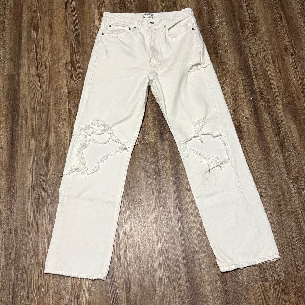 Agolde The 90s Jeans Women's 27 Distressed White Button Fly High Rise Denim